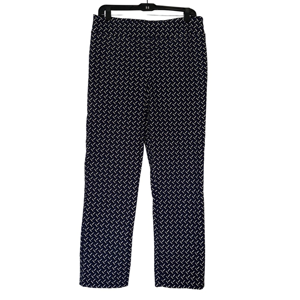 Margaret M Slimming Pant XL Navy Blue Geometric Dash Print Pull On Straight Leg